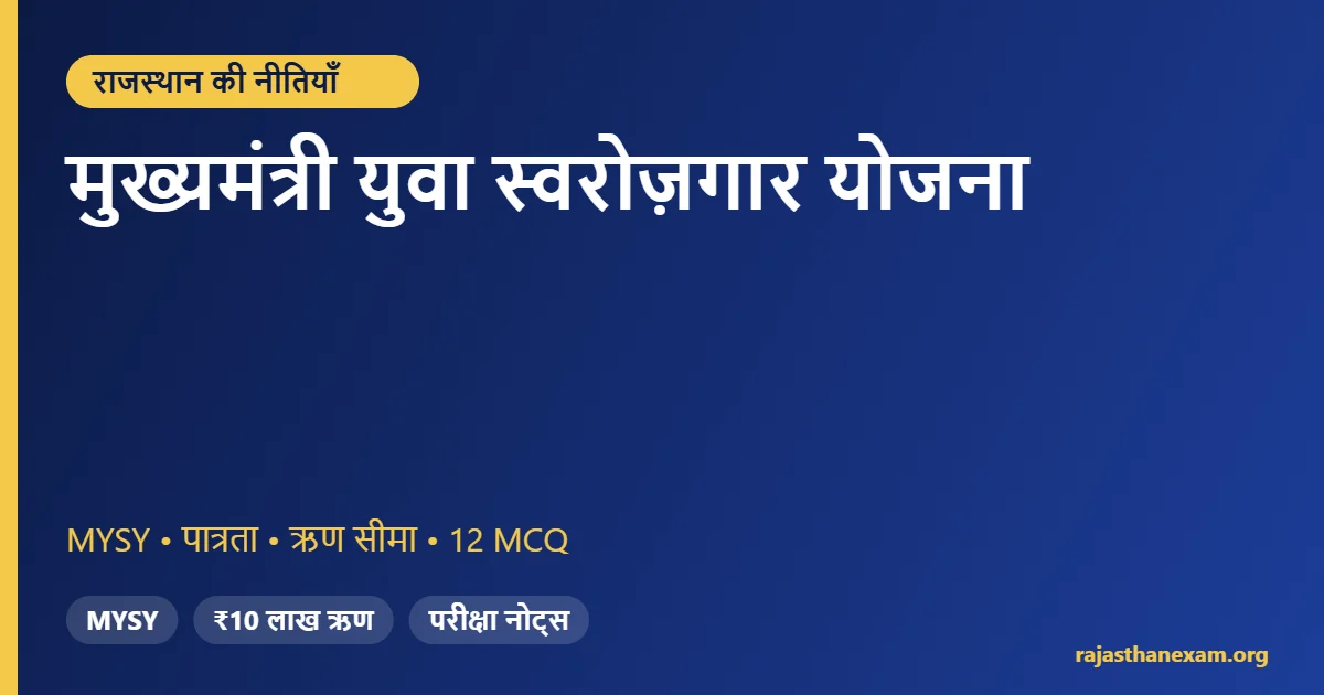 मुख्यमंत्री युवा स्वरोज़गार योजना MYSY – पात्रता, ऋण सीमा और MCQ