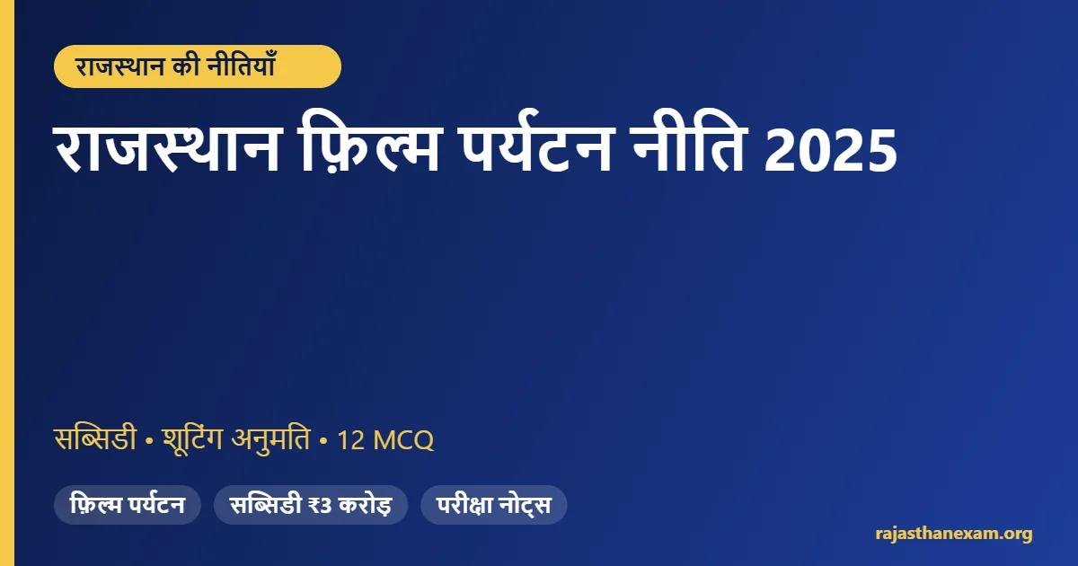 राजस्थान फ़िल्म पर्यटन प्रोत्साहन नीति 2025 – सब्सिडी और MCQ