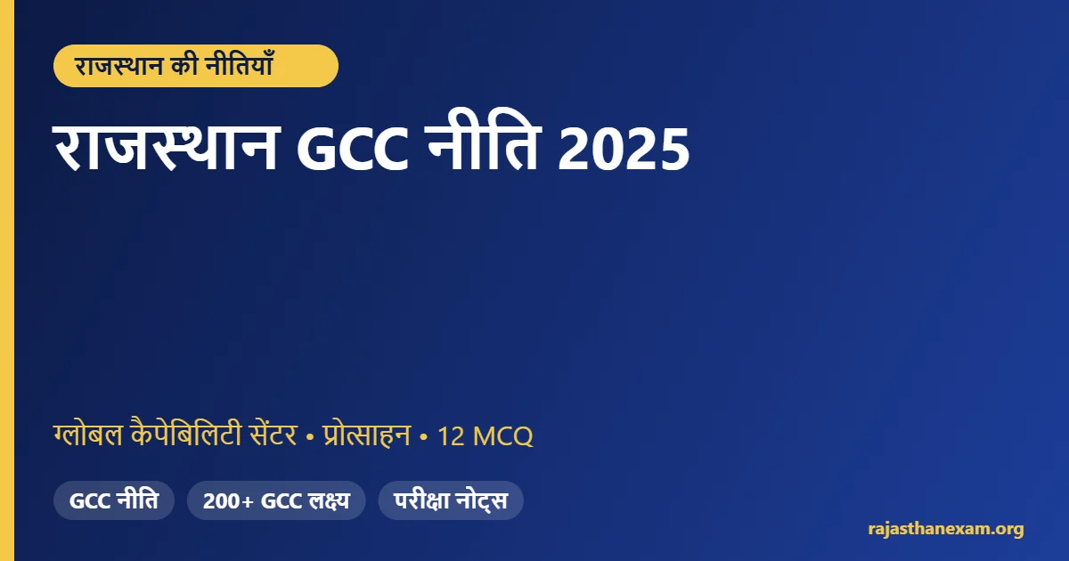 राजस्थान GCC नीति 2025 – प्रोत्साहन और MCQ
