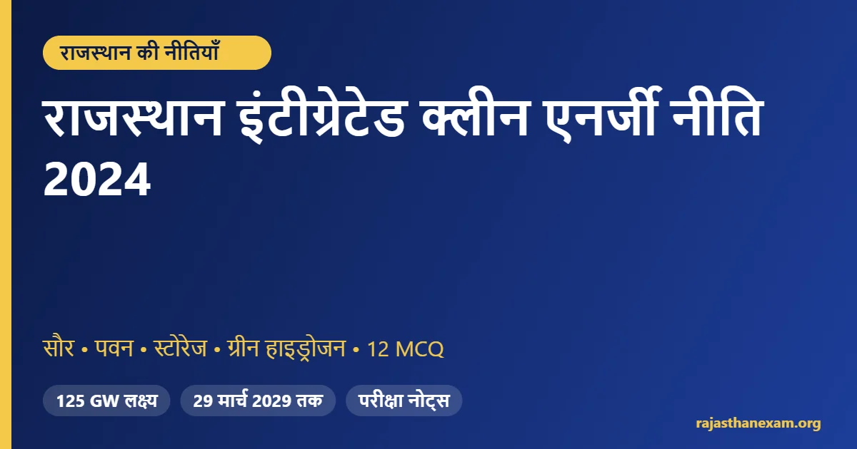 राजस्थान इंटीग्रेटेड क्लीन एनर्जी नीति 2024 – लक्ष्य और MCQ