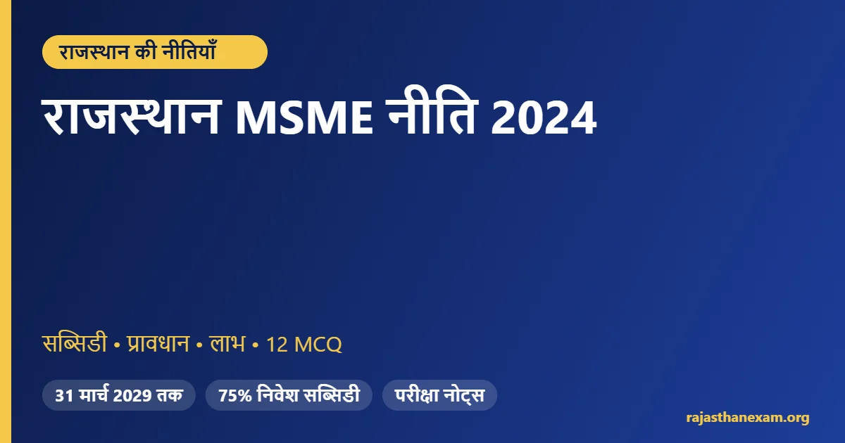 राजस्थान MSME नीति 2024 – सब्सिडी, प्रावधान और MCQ