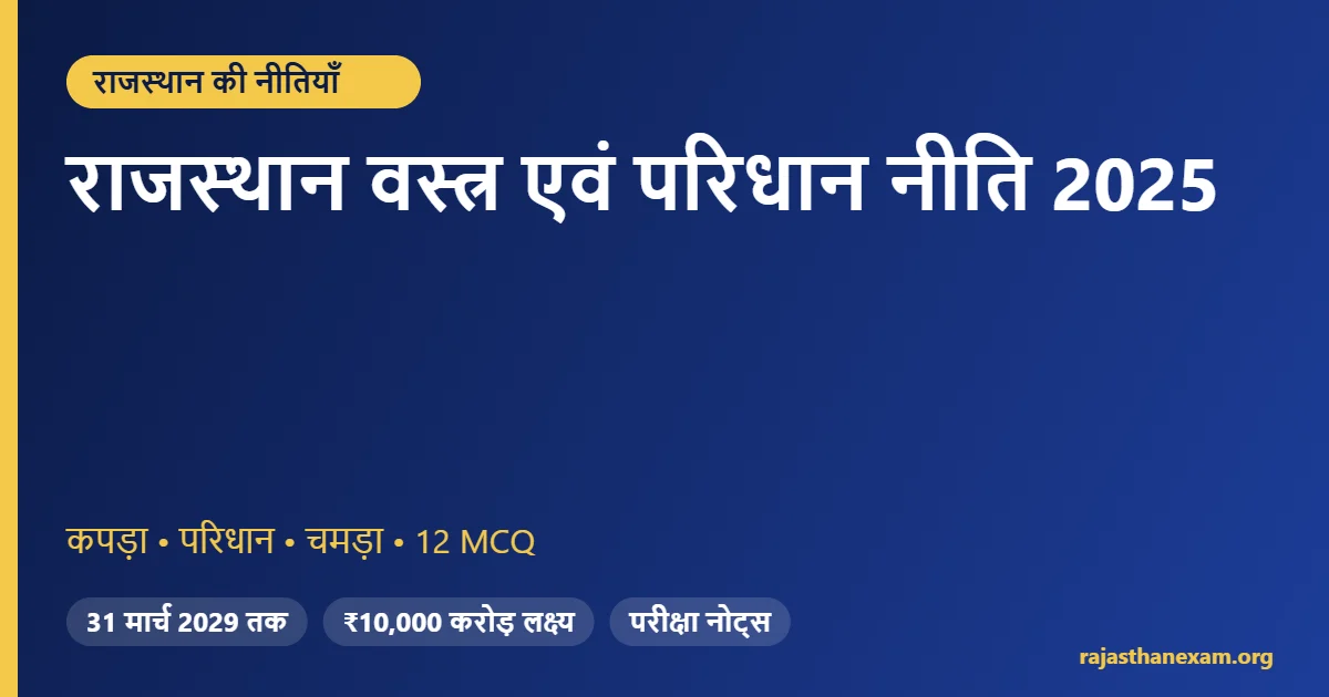 राजस्थान वस्त्र एवं परिधान नीति 2025 – प्रावधान और MCQ
