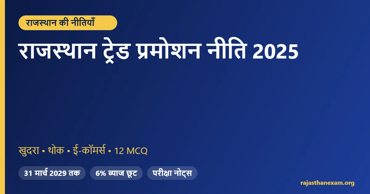 राजस्थान ट्रेड प्रमोशन नीति 2025 – प्रावधान और MCQ